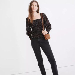 (Re)sourced Georgette Lucie Bubble-Sleeve Smocked Top in Stem Scatter